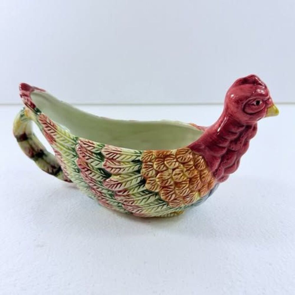 Vintage Benchmark NY Ceramic Turkey Gravy Boat Server Thanksgiving Fall Decor